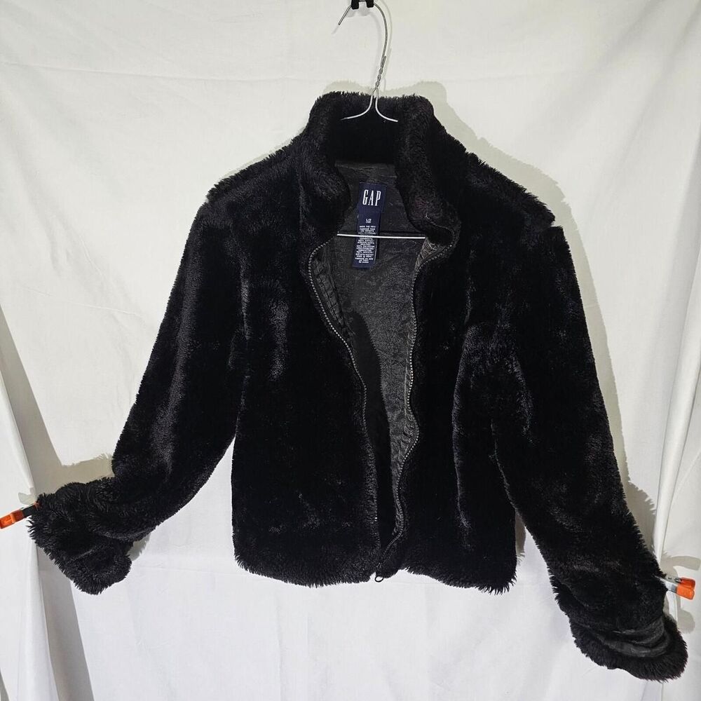 GAP Kids Vintage Y2K Black Faux Fur Full-Zip Jacket Girls Size L